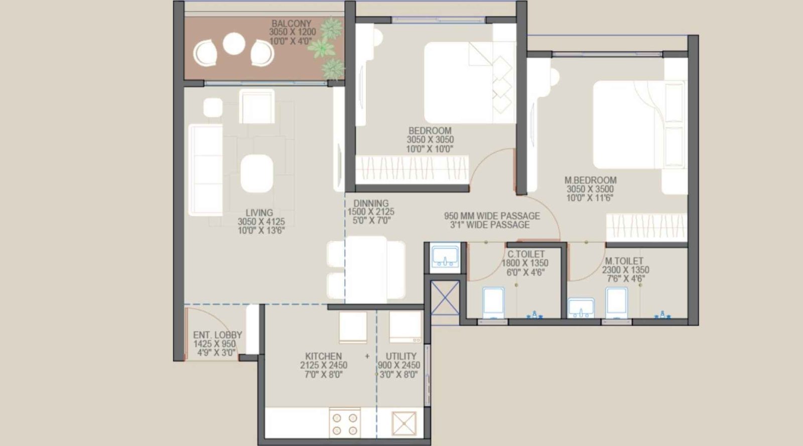 Goyal-My-Home-Codename-Roots-Floor-Plan-2-BHK-Classic-638-Sqft